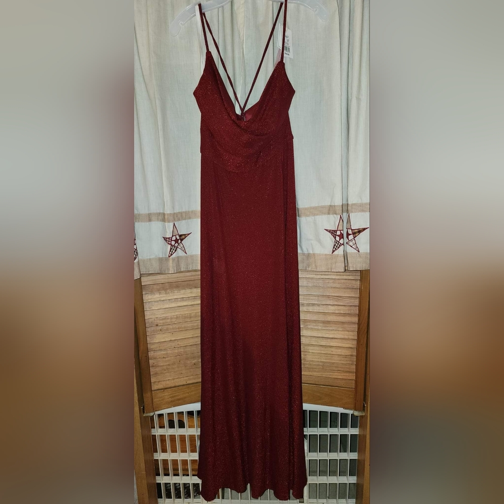 Metallic Red Cowl Neck David's Bridal Dress - Picture 4 of 6